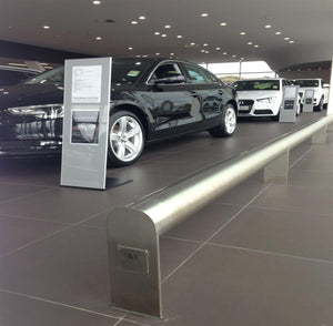 Showroom/Airport Type - Floor Mounted Bump Rails - bump rails, crash rails, crash rails bumper guards, property & asset protection, stainless steel bump rails - Australian Bollards  